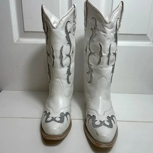 Pierre Dummer White &  Silver Cowboy Boots - Picture 8 of 15